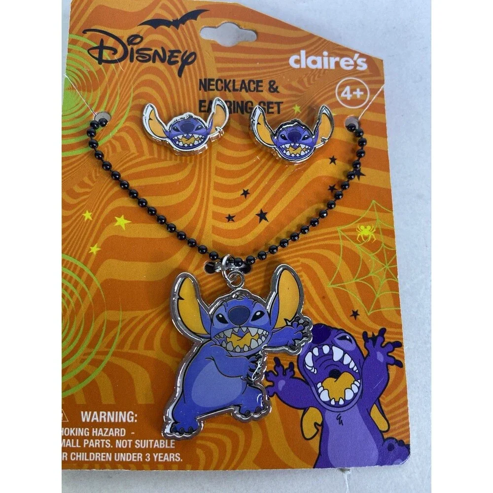 Disney Stitch Halloween Earrings and Necklace Set NEW